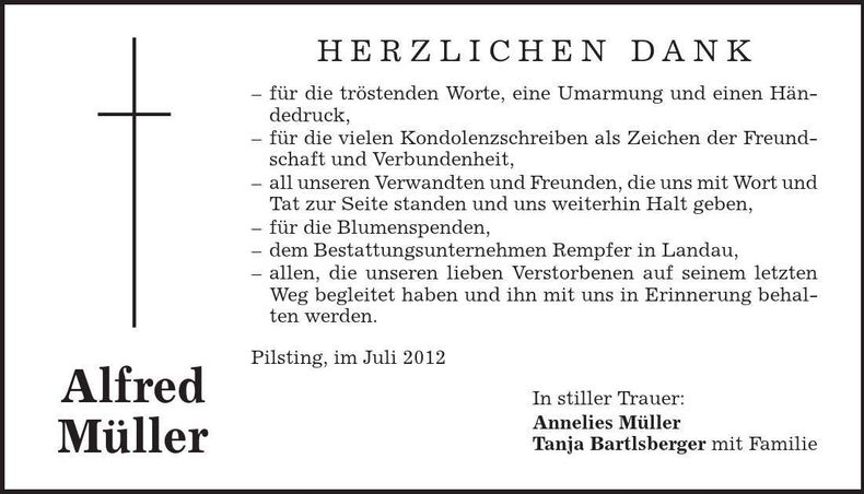 Traueranzeige Alfred Müller