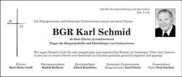 Traueranzeige Karl BGR Schmid
