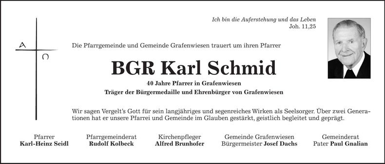 Traueranzeige Karl BGR Schmid