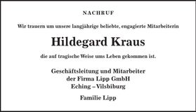 Traueranzeige Hildegard Kraus