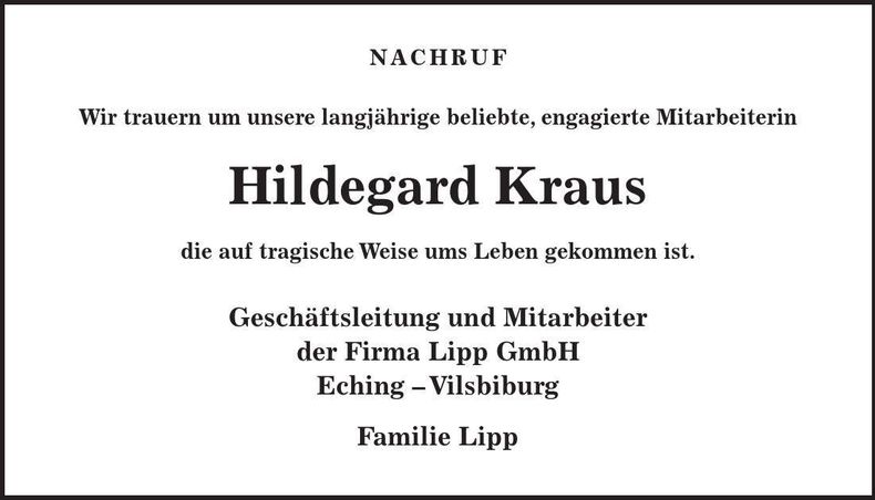 Traueranzeige Hildegard Kraus