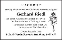Traueranzeige Gerhard Riedl