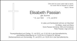 Traueranzeige Elisabeth Passian