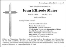 Traueranzeige Elfriede Maier