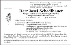 Traueranzeige Josef Schedlbauer