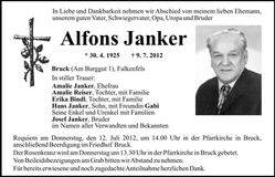 Traueranzeige Alfons Janker