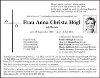 Traueranzeige Anna Christa Högl