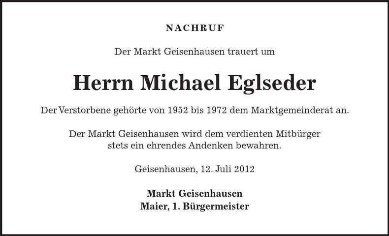 Traueranzeige Michael Eglseder