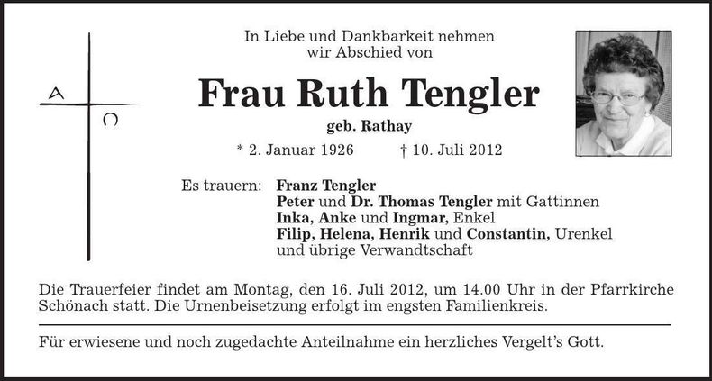 Traueranzeige Ruth Tengler