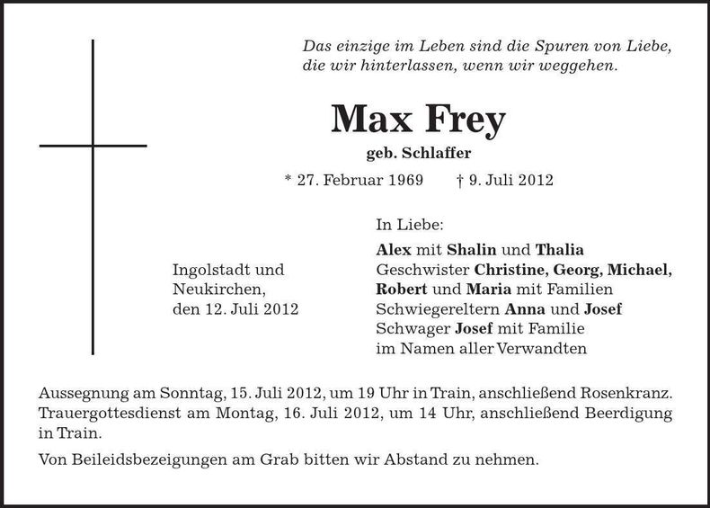 Traueranzeige Max Frey