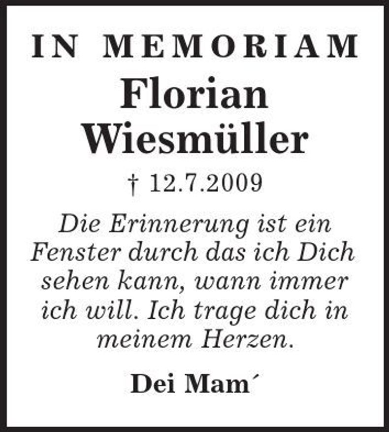 Traueranzeige Florian Wiesmüller