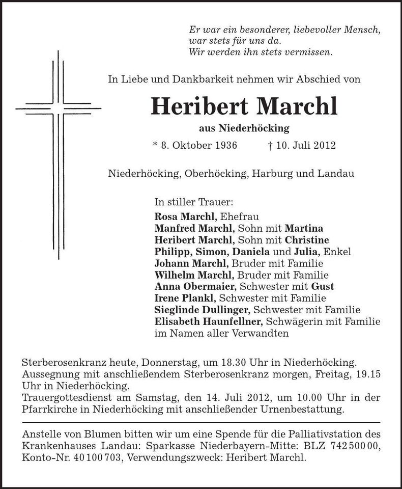 Traueranzeige Heribert Marchl