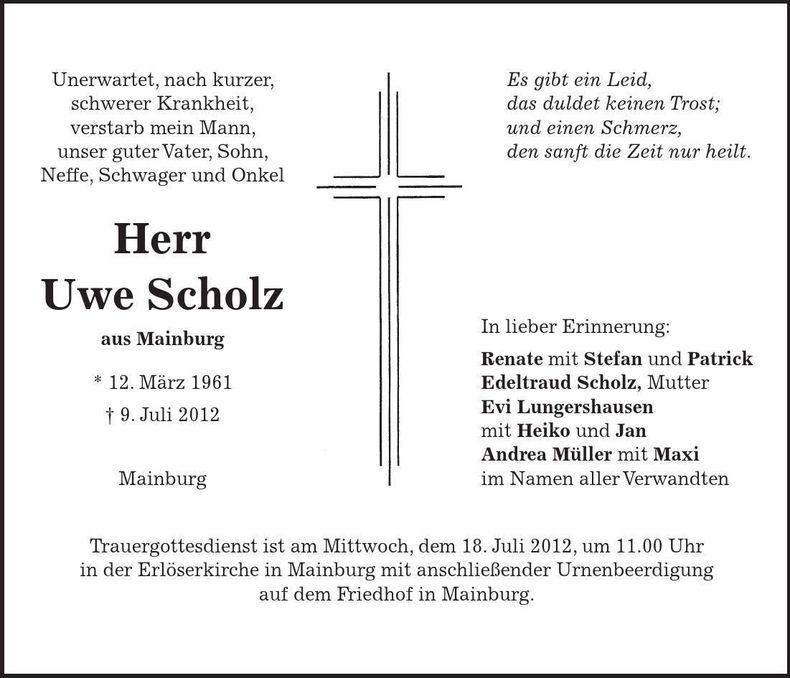 Traueranzeige Uwe Scholz