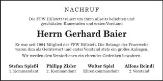 Traueranzeige Gerhard Baier