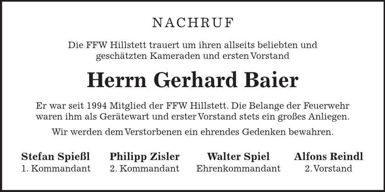 Traueranzeige Gerhard Baier