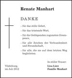 Traueranzeige Renate Manhart