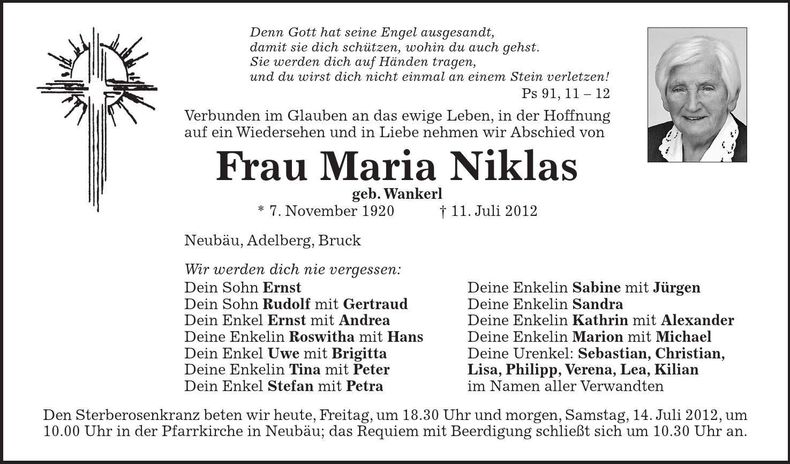 Traueranzeige Maria Niklas
