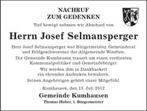 Traueranzeige Josef Selmansperger