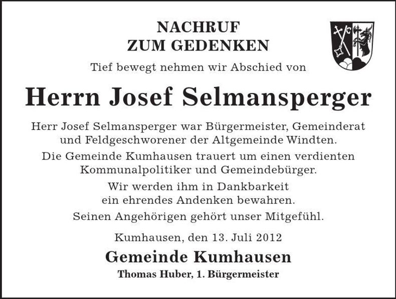 Traueranzeige Josef Selmansperger