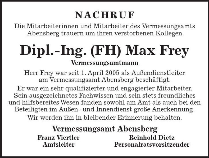 Traueranzeige Max Frey