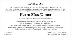 Traueranzeige Max Ulmer
