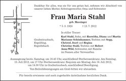 Traueranzeige Maria Stahl