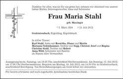 Traueranzeige Maria Stahl
