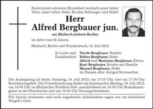 Traueranzeige Alfred Bergbauer
