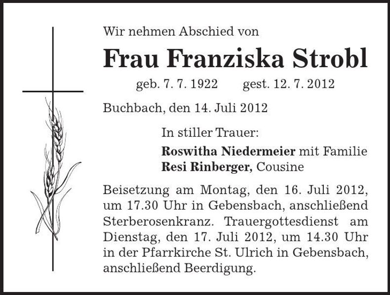 Traueranzeige Franziska Strobl