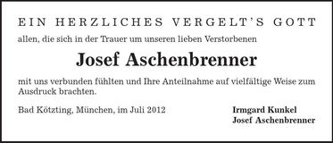 Traueranzeige Josef Aschenbrenner