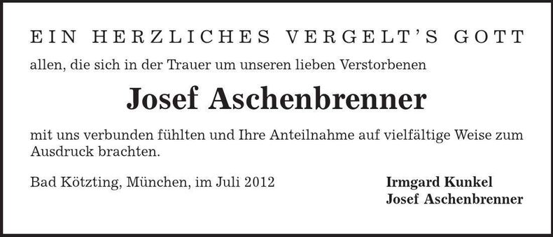 Traueranzeige Josef Aschenbrenner