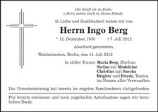 Traueranzeige Ingo Berg