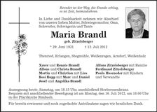 Traueranzeige Maria Brandl