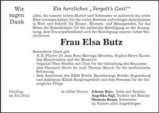 Traueranzeige Elsa Butz