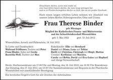 Traueranzeige Therese Binder