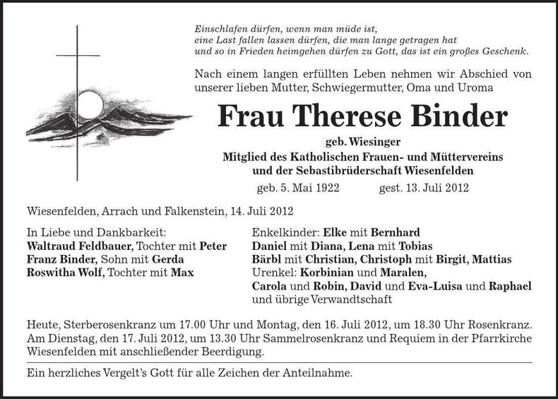Traueranzeige Therese Binder