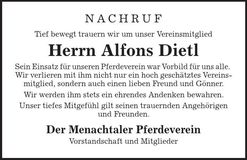 Traueranzeige Alfons Dietl