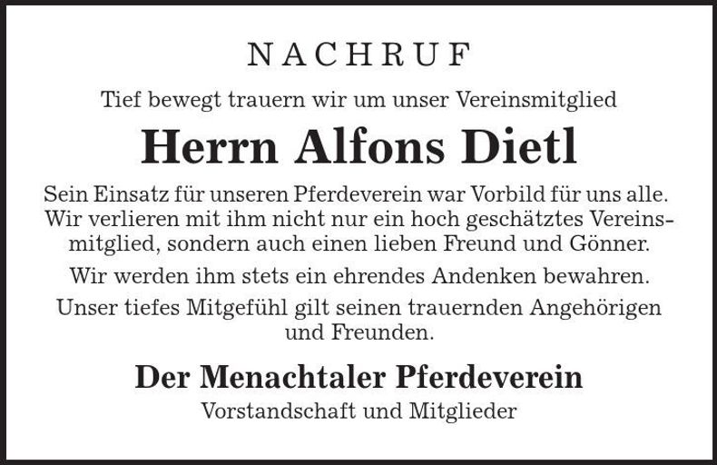 Traueranzeige Alfons Dietl