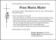 Traueranzeige Maria Maier