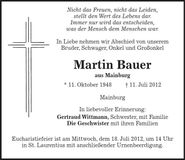 Traueranzeige Martin Bauer