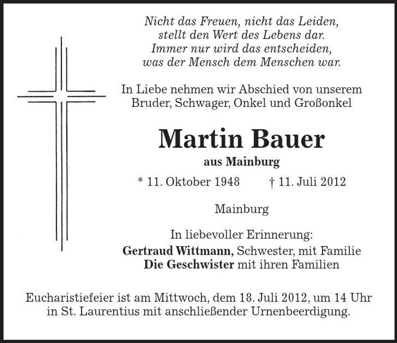 Traueranzeige Martin Bauer