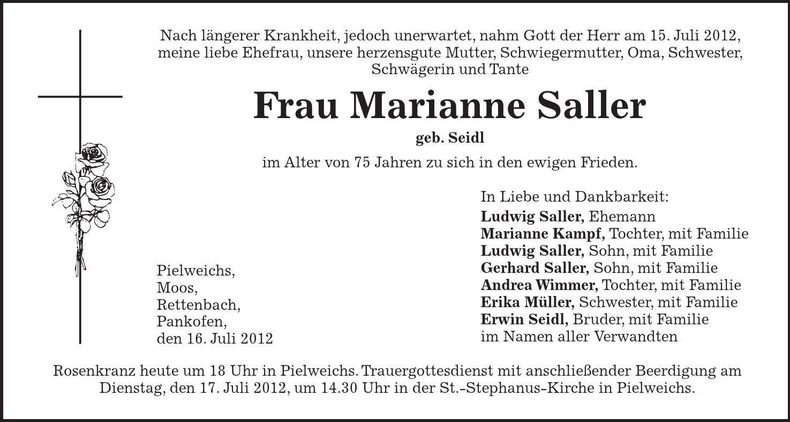 Traueranzeige Marianne Saller