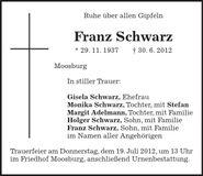Traueranzeige Franz Schwarz