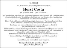 Traueranzeige Horst Costa