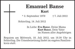 Traueranzeige Emanuel Banse