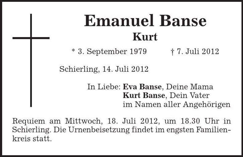 Traueranzeige Emanuel Banse