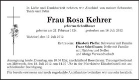 Traueranzeige Rosa Kehrer