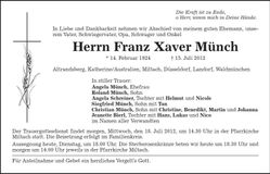 Traueranzeige Franz-Xaver Münch