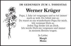 Traueranzeige Werner Krüger