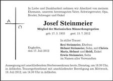 Traueranzeige Josef Steinmeier
